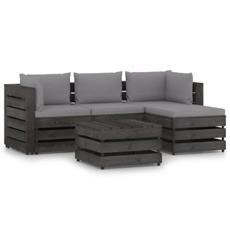 Muebles de jardín 5 piezas con cojines madera impregnada gris de vidaXL, Conjuntos de jardín - Ref: Foro24-3068241, Precio: 4...