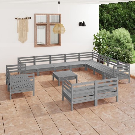 Juego de muebles de jardín 13 piezas madera maciza de pino gris de vidaXL, Conjuntos de jardín - Ref: Foro24-3083231, Precio:...