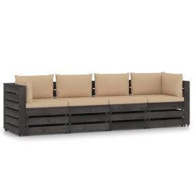 4-Sitzer-Palettensofa mit grau imprägnierten Kiefernholzkissen von vidaXL, Gartensets - Ref: Foro24-3068219, Preis: 434,99 €,...