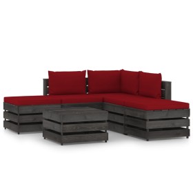 Garden furniture 6 pieces with gray impregnated wood cushions by vidaXL, Garden sets - Ref: Foro24-3068273, Price: 469,38 €, ...