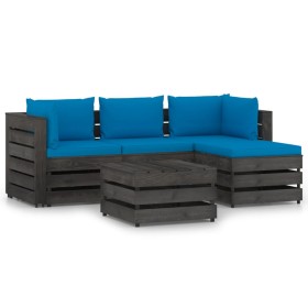 5-piece garden furniture with gray impregnated wood cushions by vidaXL, Garden sets - Ref: Foro24-3068244, Price: 423,99 €, D...