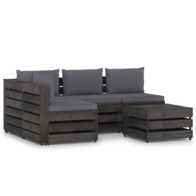 5-piece garden furniture with gray impregnated wood cushions by vidaXL, Garden sets - Ref: Foro24-3068252, Price: 427,99 €, D...