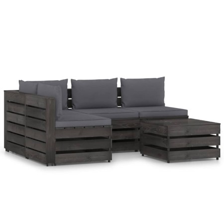 5-piece garden furniture with gray impregnated wood cushions by vidaXL, Garden sets - Ref: Foro24-3068252, Price: 431,82 €, D...