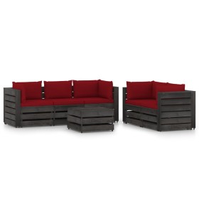 Garden furniture 6 pieces with gray impregnated wood cushions by vidaXL, Garden sets - Ref: Foro24-3068297, Price: 610,99 €, ...