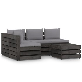 Muebles de jardín 5 piezas con cojines madera impregnada gris de vidaXL, Conjuntos de jardín - Ref: Foro24-3068253, Precio: 4...