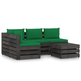 Muebles de jardín 5 piezas con cojines madera impregnada gris de vidaXL, Conjuntos de jardín - Ref: Foro24-3068257, Precio: 3...