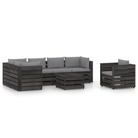 7-piece garden furniture set with gray impregnated wood cushions by vidaXL, Garden sets - Ref: Foro24-3068481, Price: 711,99 ...