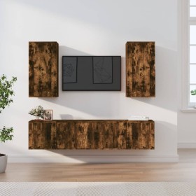 TV furniture set 5 pieces smoked oak plywood by vidaXL, TV Furniture - Ref: Foro24-3188683, Price: 201,44 €, Discount: %