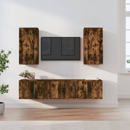 TV furniture set 5 pieces smoked oak plywood by vidaXL, TV Furniture - Ref: Foro24-3188683, Price: 200,88 €, Discount: %