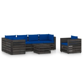 Garden furniture 7 pieces with gray impregnated wood cushions by vidaXL, Garden sets - Ref: Foro24-3068490, Price: 708,99 €, ...