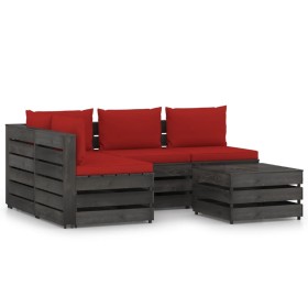 5-piece garden furniture with gray impregnated wood cushions by vidaXL, Garden sets - Ref: Foro24-3068258, Price: 479,84 €, D...