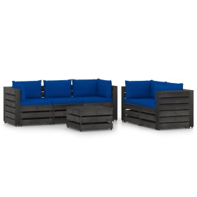 Garden furniture 6 pieces with gray impregnated wood cushions by vidaXL, Garden sets - Ref: Foro24-3068298, Price: 640,96 €, ...