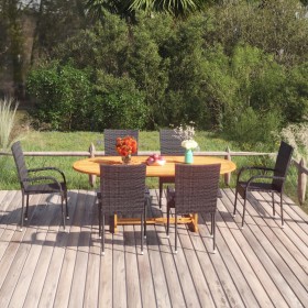 Set de comedor de jardín de 7 piezas ratán sintético negro de vidaXL, Conjuntos de jardín - Ref: Foro24-3070758, Precio: 582,...