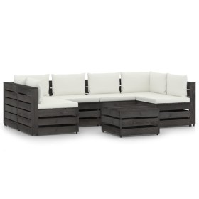 Muebles de jardín 7 piezas con cojines madera impregnada gris de vidaXL, Conjuntos de jardín - Ref: Foro24-3068338, Precio: 6...