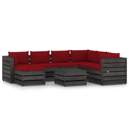 8-piece garden furniture with gray impregnated wood cushions by vidaXL, Garden sets - Ref: Foro24-3068393, Price: 698,99 €, D...