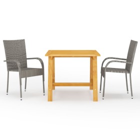 Gray 3-piece garden dining set by vidaXL, Garden sets - Ref: Foro24-3068699, Price: 204,64 €, Discount: %