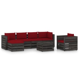 Garden furniture 7 pieces with gray impregnated wood cushions by vidaXL, Garden sets - Ref: Foro24-3068477, Price: 628,99 €, ...