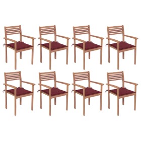 Stackable garden chairs 8 pcs teak wood with cushions by vidaXL, Garden chairs - Ref: Foro24-3072609, Price: 641,99 €, Discou...