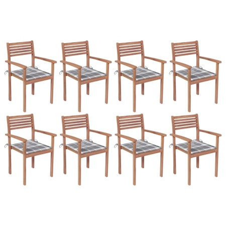 Stackable garden chairs 8 pcs teak wood with cushions by vidaXL, Garden chairs - Ref: Foro24-3072614, Price: 654,85 €, Discou...