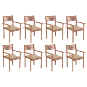 Stackable garden chairs 8 units teak wood with cushions by vidaXL, Garden chairs - Ref: Foro24-3072603, Price: 669,99 €, Disc...