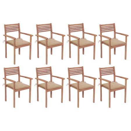 Stackable garden chairs 8 units teak wood with cushions by vidaXL, Garden chairs - Ref: Foro24-3072603, Price: 674,10 €, Disc...