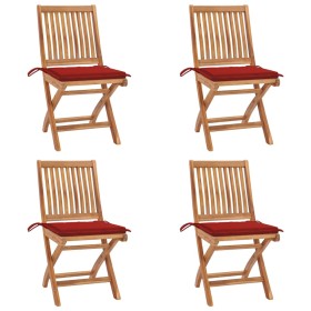 Folding garden chairs 4 pcs solid teak wood with cushions by vidaXL, Garden chairs - Ref: Foro24-3072813, Price: 365,57 €, Di...