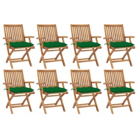 Folding garden chairs 8 pcs solid teak wood with cushions by vidaXL, Garden chairs - Ref: Foro24-3072797, Price: 960,27 €, Di...