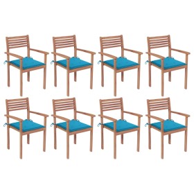 Stackable garden chairs 8 units teak wood with cushions by vidaXL, Garden chairs - Ref: Foro24-3072604, Price: 632,99 €, Disc...