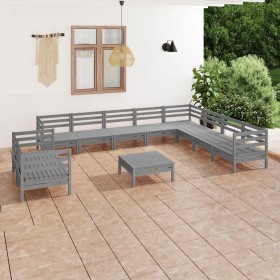 Juego de muebles de jardín 11 piezas madera maciza de pino gris de vidaXL, Conjuntos de jardín - Ref: Foro24-3083201, Precio:...