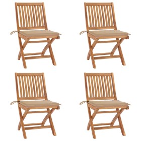 Folding garden chairs 4 pcs solid teak wood with cushions by vidaXL, Garden chairs - Ref: Foro24-3072810, Price: 365,57 €, Di...