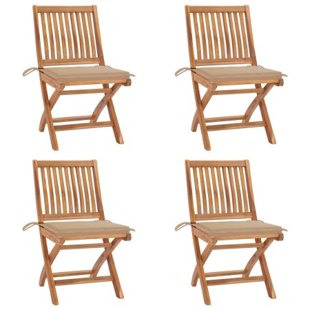 Folding garden chairs 4 pcs solid teak wood with cushions by vidaXL, Garden chairs - Ref: Foro24-3072810, Price: 365,57 €, Di...