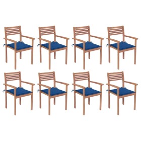 Stackable garden chairs 8 units teak wood with cushions by vidaXL, Garden chairs - Ref: Foro24-3072610, Price: 665,65 €, Disc...