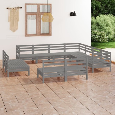 Juego de muebles de jardín 11 piezas madera maciza de pino gris de vidaXL, Conjuntos de jardín - Ref: Foro24-3083156, Precio:...