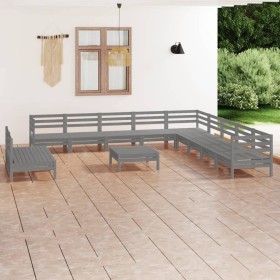 Gartenmöbel-Set 12-teilig aus massivem grauem Kiefernholz von vidaXL, Gartensets - Ref: Foro24-3083151, Preis: 549,99 €, Raba...