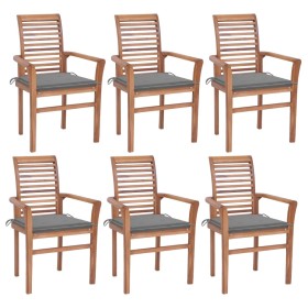 Dining chairs 6 pcs solid teak wood with gray cushions by vidaXL, Garden chairs - Ref: Foro24-3072947, Price: 574,99 €, Disco...