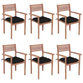 Stackable garden chairs 6 pcs teak wood with cushions by vidaXL, Garden chairs - Ref: Foro24-3072594, Price: 492,35 €, Discou...