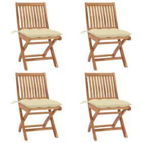 Folding garden chairs 4 pcs solid teak wood with cushions by vidaXL, Garden chairs - Ref: Foro24-3072824, Price: 359,39 €, Di...