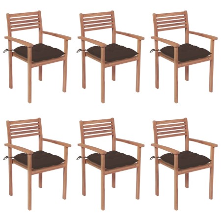 Stackable garden chairs 6 pcs teak wood with cushions by vidaXL, Garden chairs - Ref: Foro24-3072595, Price: 499,89 €, Discou...