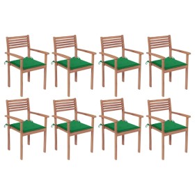 Stapelbare Gartenstühle 8 Einheiten aus Teakholz mit Kissen von vidaXL, Gartenstühle - Ref: Foro24-3072605, Preis: 632,99 €, ...