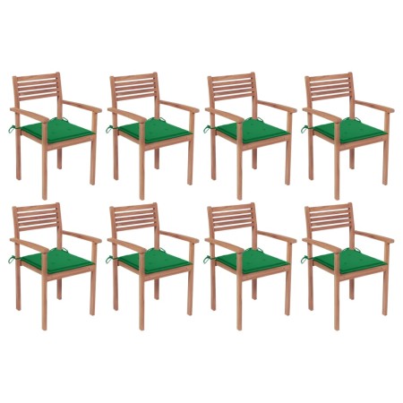 Stapelbare Gartenstühle 8 Einheiten aus Teakholz mit Kissen von vidaXL, Gartenstühle - Ref: Foro24-3072605, Preis: 637,92 €, ...