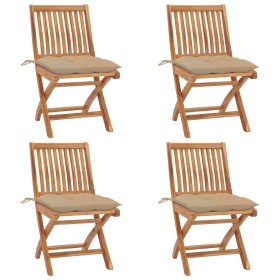 Folding garden chairs 4 pcs solid teak wood with cushions by vidaXL, Garden chairs - Ref: Foro24-3072825, Price: 368,14 €, Di...