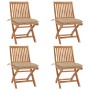 Folding garden chairs 4 pcs solid teak wood with cushions by vidaXL, Garden chairs - Ref: Foro24-3072825, Price: 368,14 €, Di...