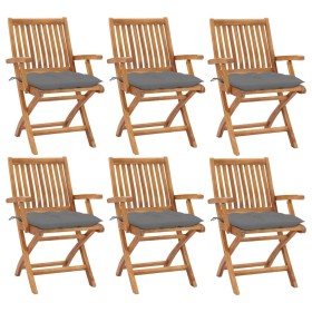 Klappbare Gartenstühle 6 Stk. massives Teakholz mit Kissen von vidaXL, Gartenstühle - Ref: Foro24-3072766, Preis: 734,99 €, R...