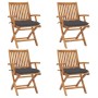 Folding garden chairs 4 pcs solid teak wood with cushions by vidaXL, Garden chairs - Ref: Foro24-3072738, Price: 494,42 €, Di...