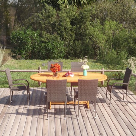 Set de comedor de jardín de 7 piezas ratán sintético marrón de vidaXL, Conjuntos de jardín - Ref: Foro24-3070757, Precio: 542...