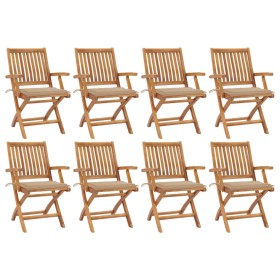 Folding garden chairs 8 pcs solid teak wood with cushions by vidaXL, Garden chairs - Ref: Foro24-3072780, Price: 986,99 €, Di...