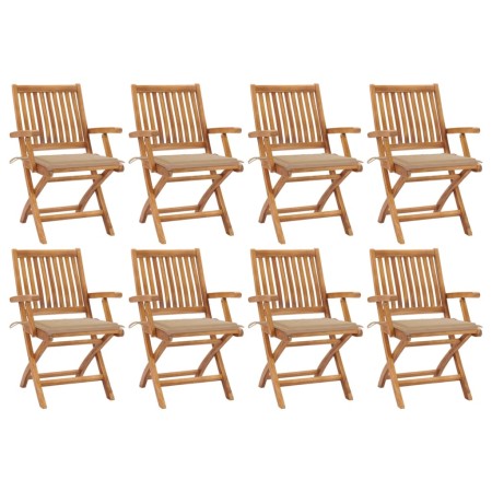 Folding garden chairs 8 pcs solid teak wood with cushions by vidaXL, Garden chairs - Ref: Foro24-3072780, Price: 993,65 €, Di...