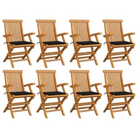 Garden chairs 8 pcs solid teak wood with black cushions by vidaXL, Garden chairs - Ref: Foro24-3072896, Price: 564,99 €, Disc...