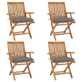 Folding garden chairs 4 pcs solid teak wood with cushions by vidaXL, Garden chairs - Ref: Foro24-3072739, Price: 494,42 €, Di...