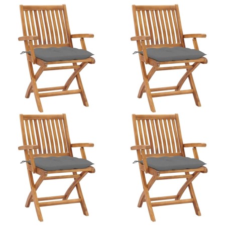 Folding garden chairs 4 pcs solid teak wood with cushions by vidaXL, Garden chairs - Ref: Foro24-3072739, Price: 494,42 €, Di...